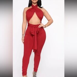 NWT Fashion Nova Jumpsuit Criss Cross Jumpsuit Holiday Sexy Club Red Medium